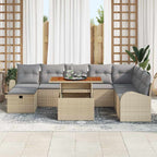 Gartensofa-set mit Kissen mit Speicher 9 pcs Beige Poly-Rattan