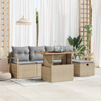 Gartensofa-set mit Kissen mit Speicher 6 pcs Beige Poly-Rattan
