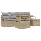 Gartensofa-set mit Kissen mit Speicher 6 pcs Beige Poly-Rattan