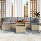 Gartensofa-set mit Kissen mit Speicher 8 pcs Beige Poly-Rattan