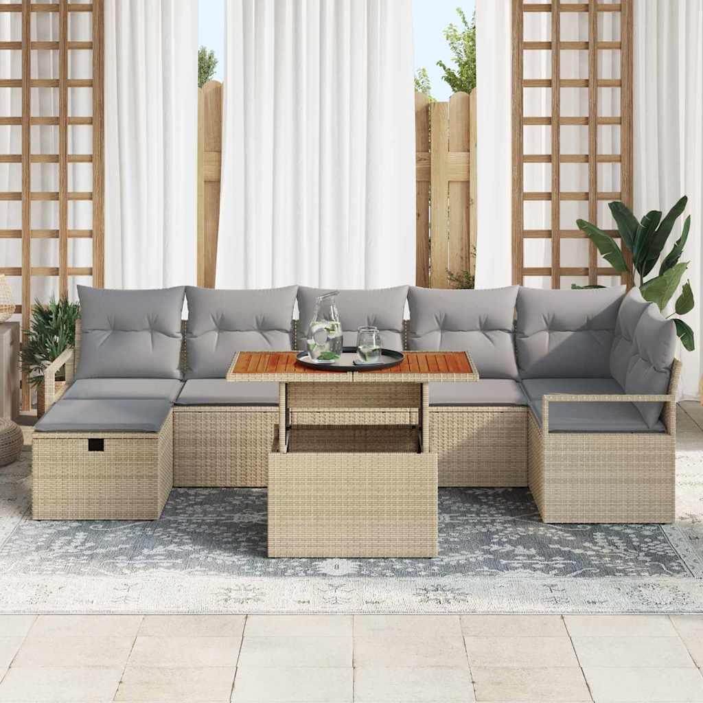 Gartensofa-set mit Kissen mit Speicher 8 pcs Beige Poly-Rattan