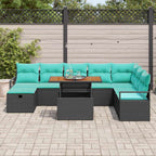Gartensofa-set mit Kissen 9 pcs Schwarz Poly-Rattan