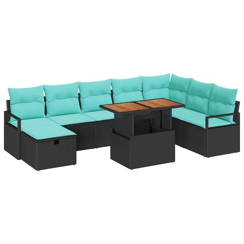 Gartensofa-set mit Kissen 9 pcs Schwarz Poly-Rattan