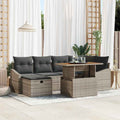 Gartensofa-set mit Kissen mit Speicher 7 pcs Grau Poly-Rattan