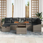 Gartensofa-set mit Kissen mit Speicher 8 pcs Grau Poly-Rattan