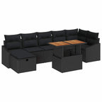 Gartensofa-set mit Kissen 8 pcs Schwarz Poly-Rattan