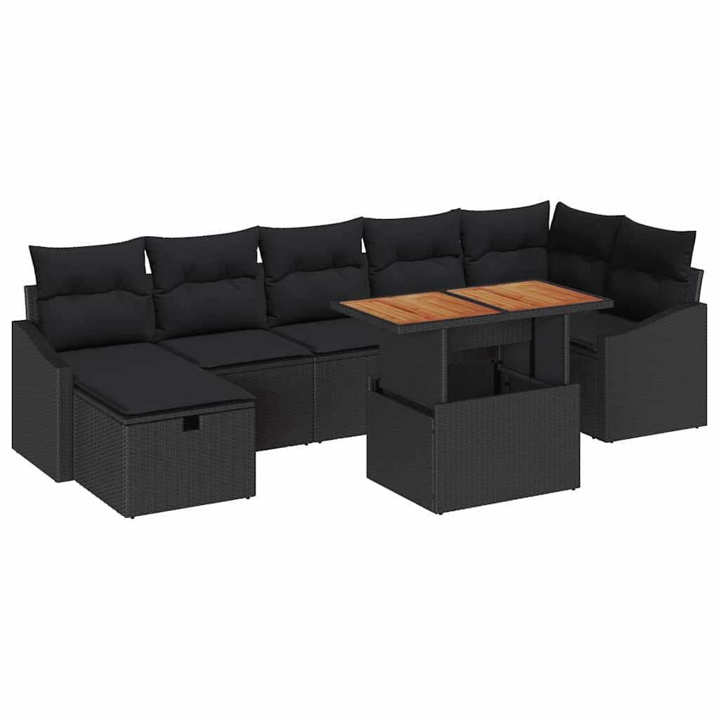 Gartensofa-set mit Kissen 8 pcs Schwarz Poly-Rattan