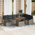 Gartensofa-set mit Kissen mit Speicher 9 pcs Grau Poly-Rattan