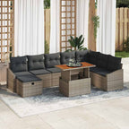 Gartensofa-set mit Kissen mit Speicher 9 pcs Grau Poly-Rattan