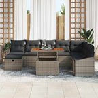 Gartensofa-set mit Kissen mit Speicher 9 pcs Grau Poly-Rattan