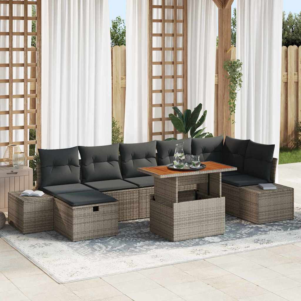 Gartensofa-set mit Kissen mit Speicher 8 pcs Grau Poly-Rattan