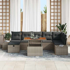Gartensofa-set mit Kissen mit Speicher 8 pcs Grau Poly-Rattan