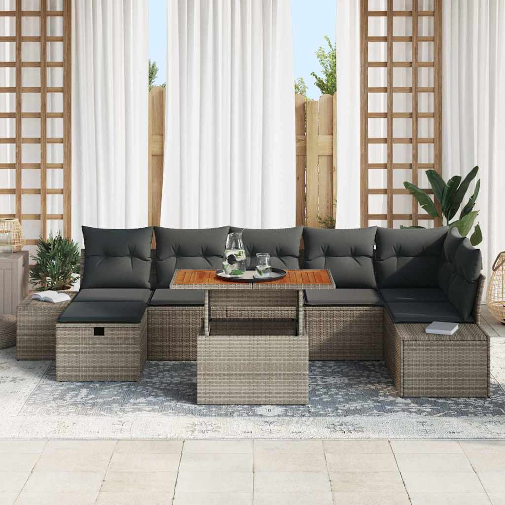 Gartensofa-set mit Kissen mit Speicher 8 pcs Grau Poly-Rattan