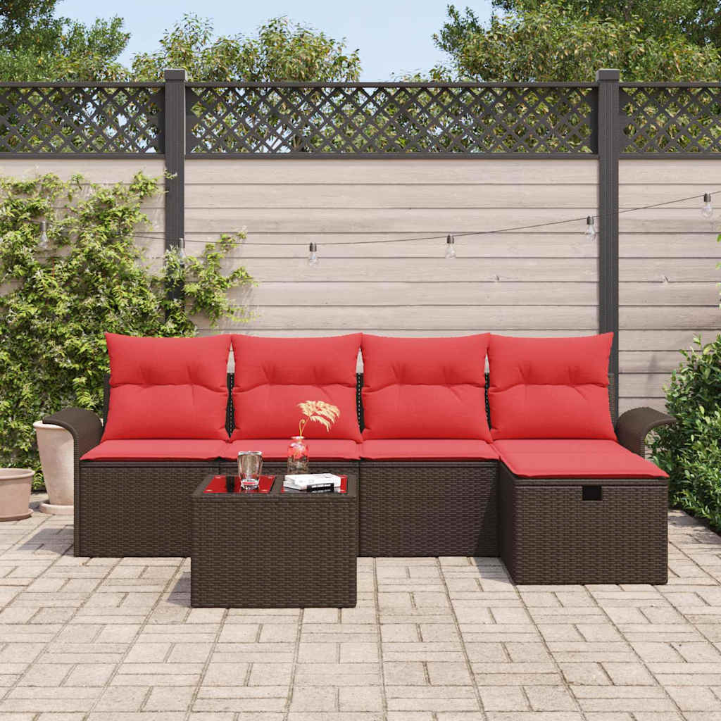Gartensofa-set mit Kissen mit Speicher 6 pcs Poly Rattan