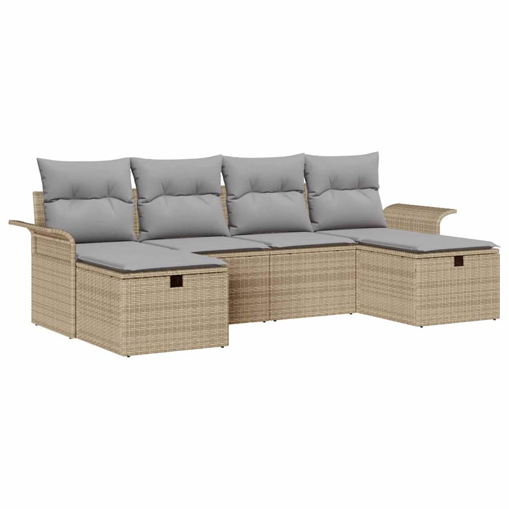 Garten-Sofa-Set mit Kissen mit Speicher 6 pcs Beige Poly Rattan