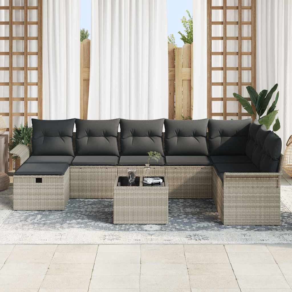 Garten-Sofa-Set mit Kissen 9 pcs Hellgrau Poly Rattan