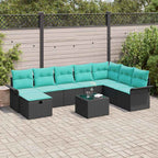 Garten-Sofa-Set mit Kissen 9 pcs Schwarz Poly Rattan
