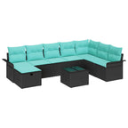 Garten-Sofa-Set mit Kissen 9 pcs Schwarz Poly Rattan