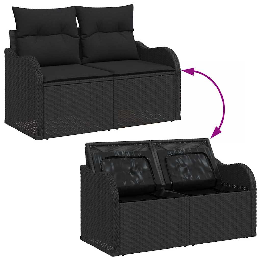 Garten-Sofa-Set mit Kissen 6 pcs Schwarz Poly Rattan