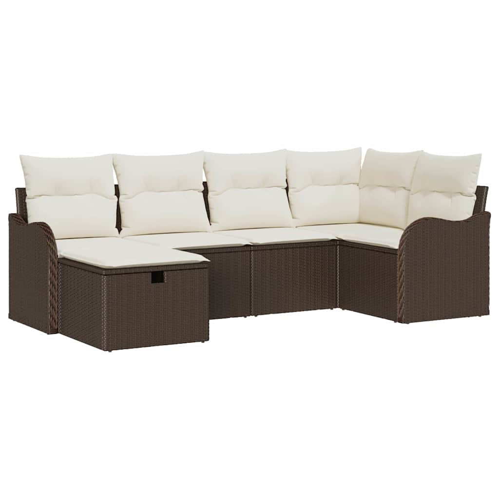 Garten-Sofa-Set mit Kissen mit Speicher 6 pcs Braun Poly Rattan