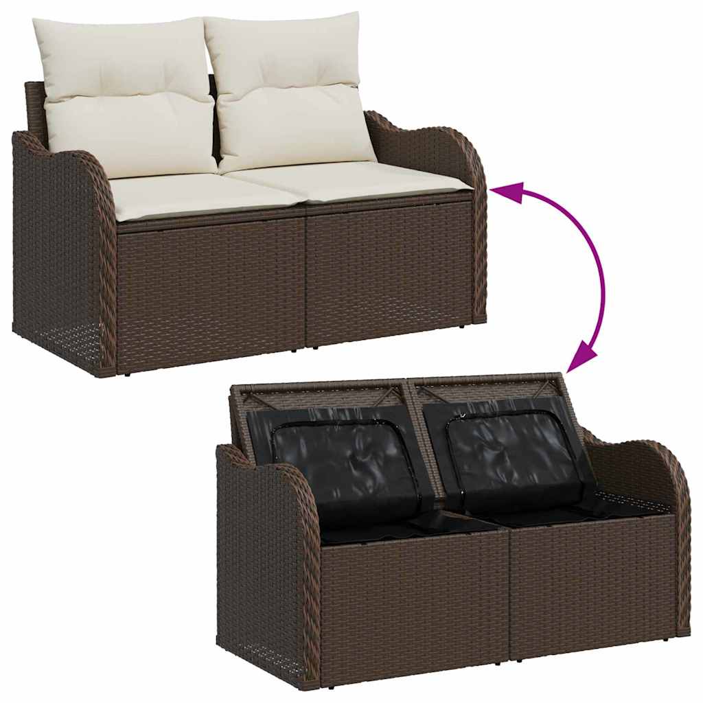 Garten-Sofa-Set mit Kissen mit Speicher 7 pcs Braun Poly Rattan