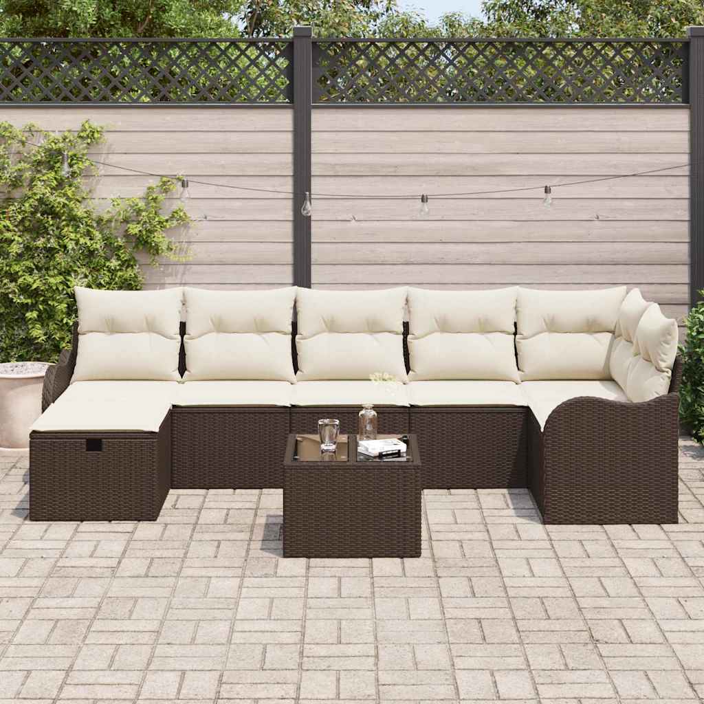 Garten-Sofa-Set mit Kissen mit Speicher 8 pcs Braun Poly Rattan