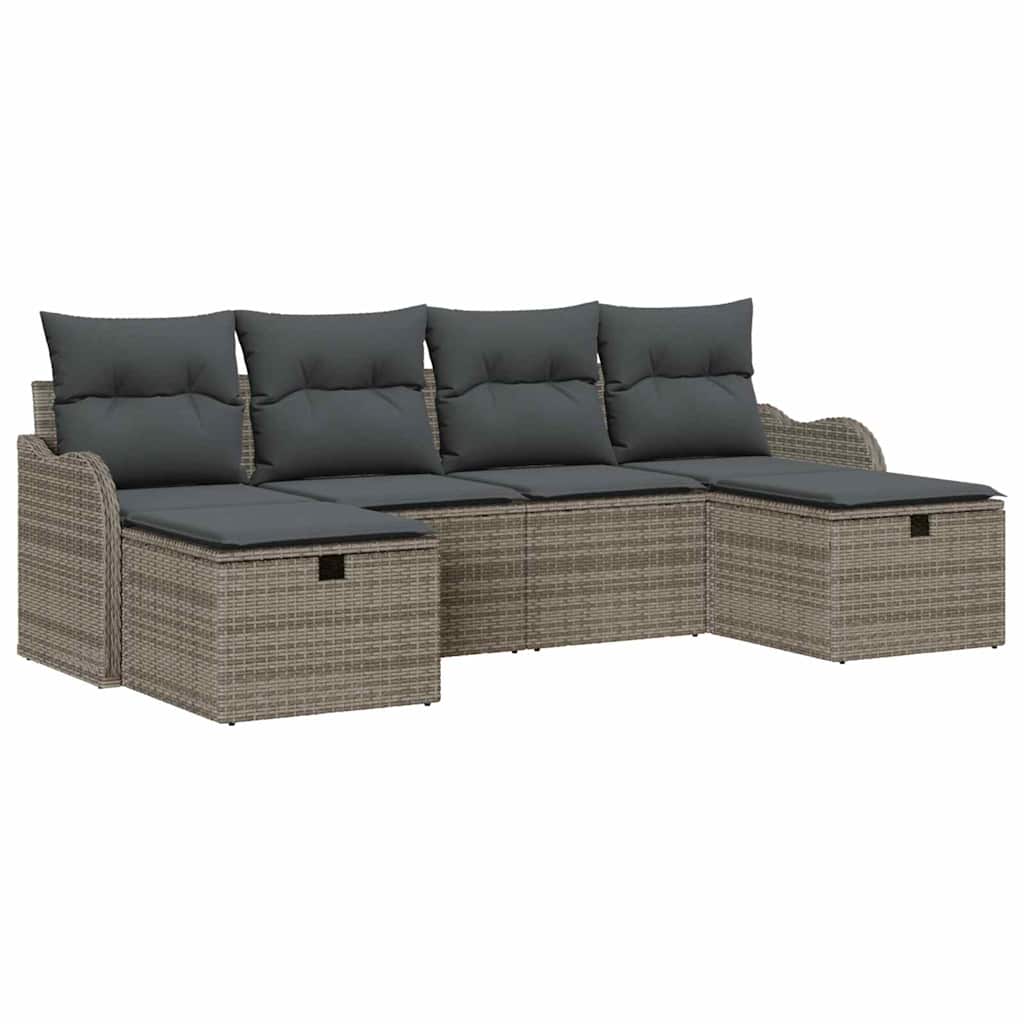 Garten-Sofa-Set mit Kissen mit Speicher 6 pcs Grau Poly Rattan