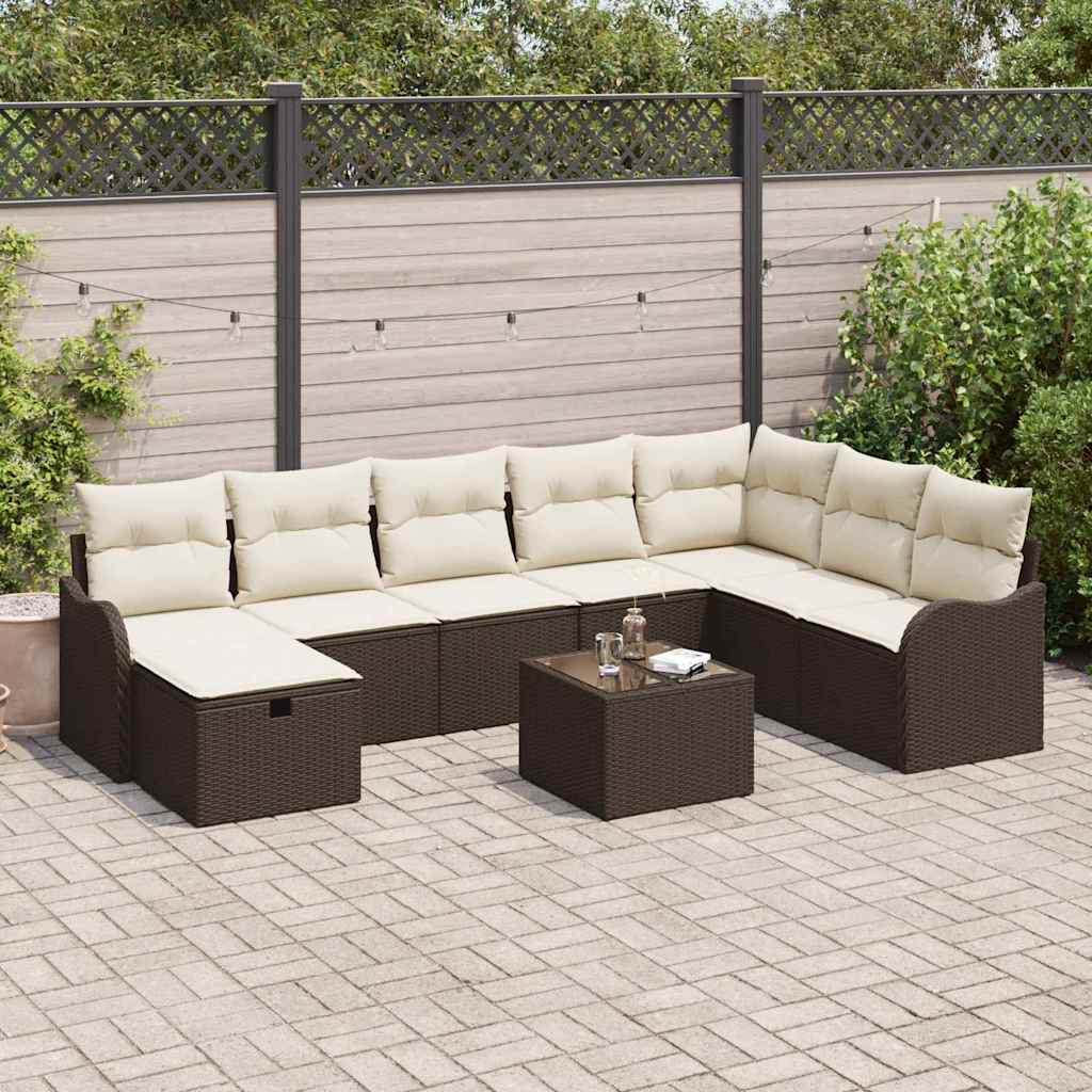 Garten-Sofa-Set mit Kissen mit Speicher 9 pcs Braun Poly Rattan