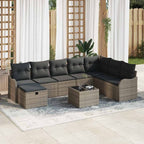 Garten-Sofa-Set mit Kissen mit Speicher 9 pcs Grau Poly Rattan