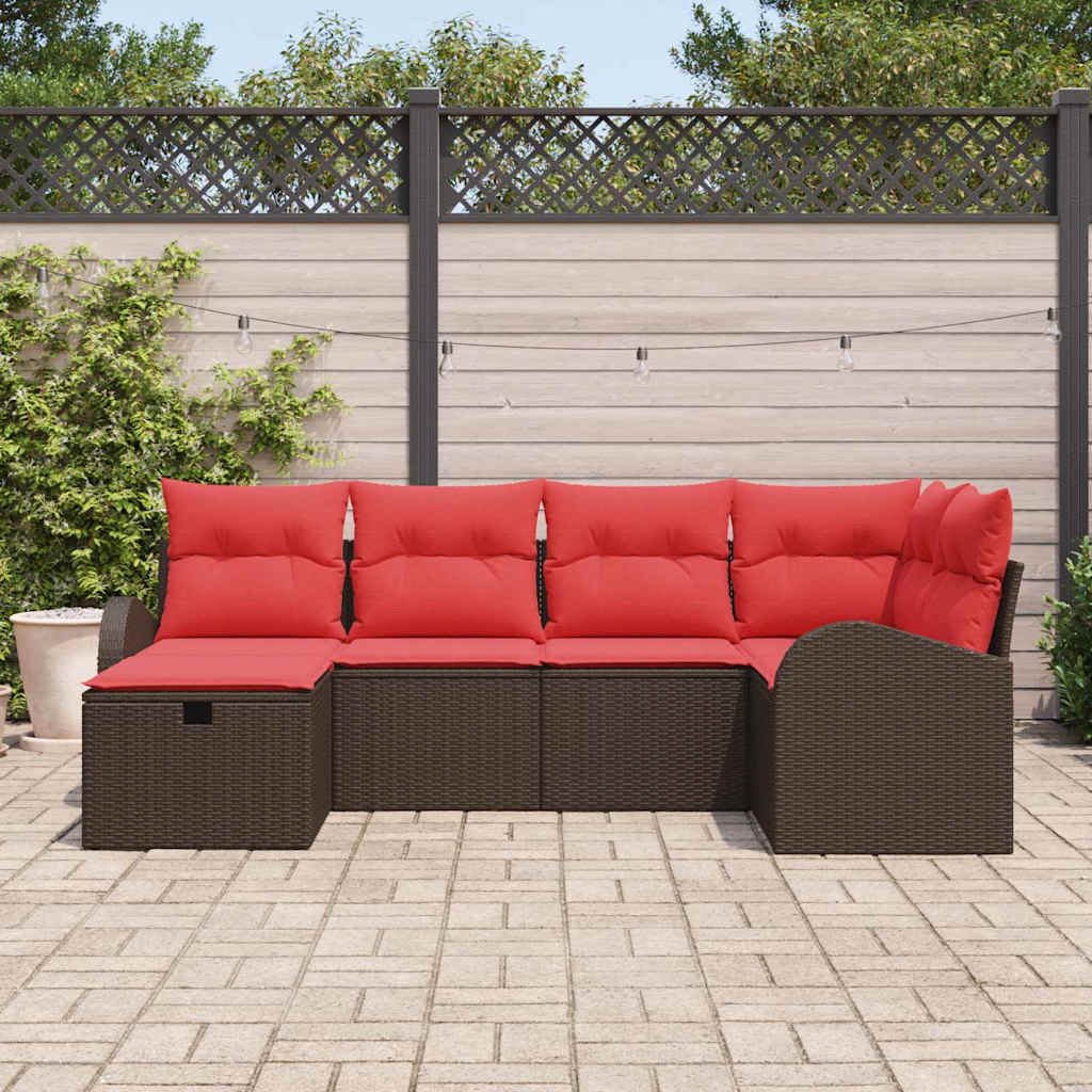 Gartensofa-set mit Kissen mit Speicher 6 pcs Braun Poly-Rattan