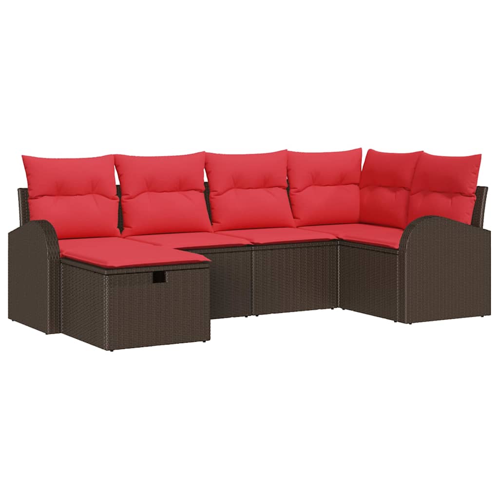 Gartensofa-set mit Kissen mit Speicher 6 pcs Braun Poly-Rattan