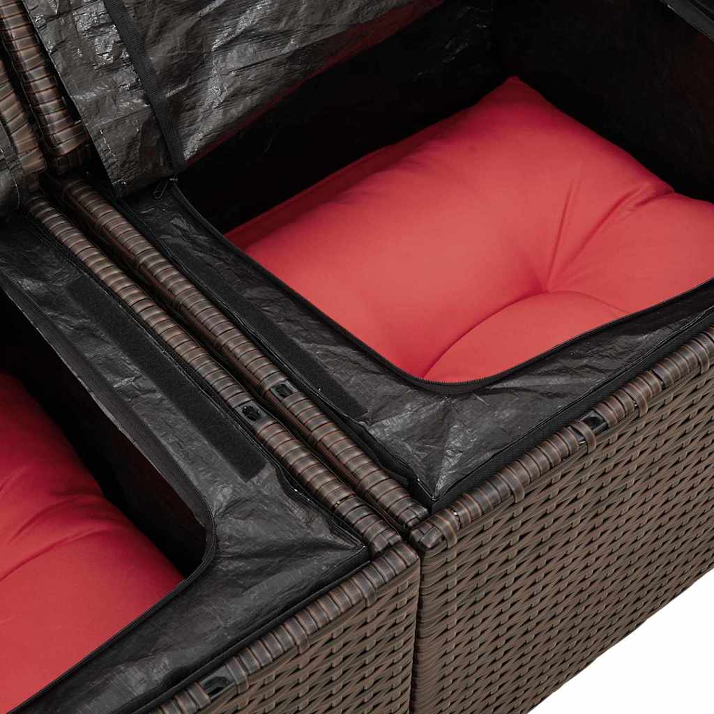 Gartensofa-set mit Kissen mit Speicher 7 pcs Braun Poly-Rattan