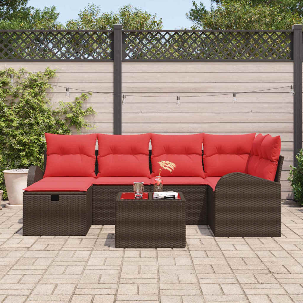 Gartensofa-set mit Kissen mit Speicher 7 pcs Braun Poly-Rattan