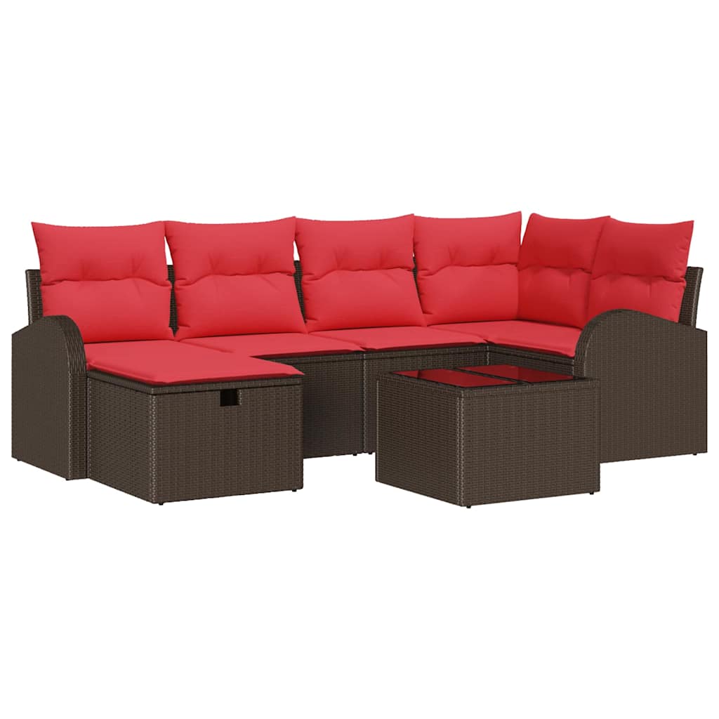 Gartensofa-set mit Kissen mit Speicher 7 pcs Braun Poly-Rattan