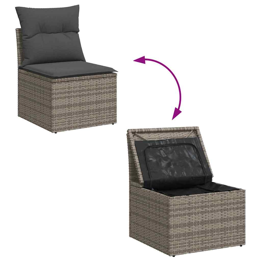Gartensofa-set mit Kissen mit Speicher 7 pcs Grau Poly-Rattan