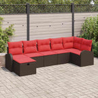 Gartensofa-set mit Kissen mit Speicher 7 pcs Braun Poly-Rattan