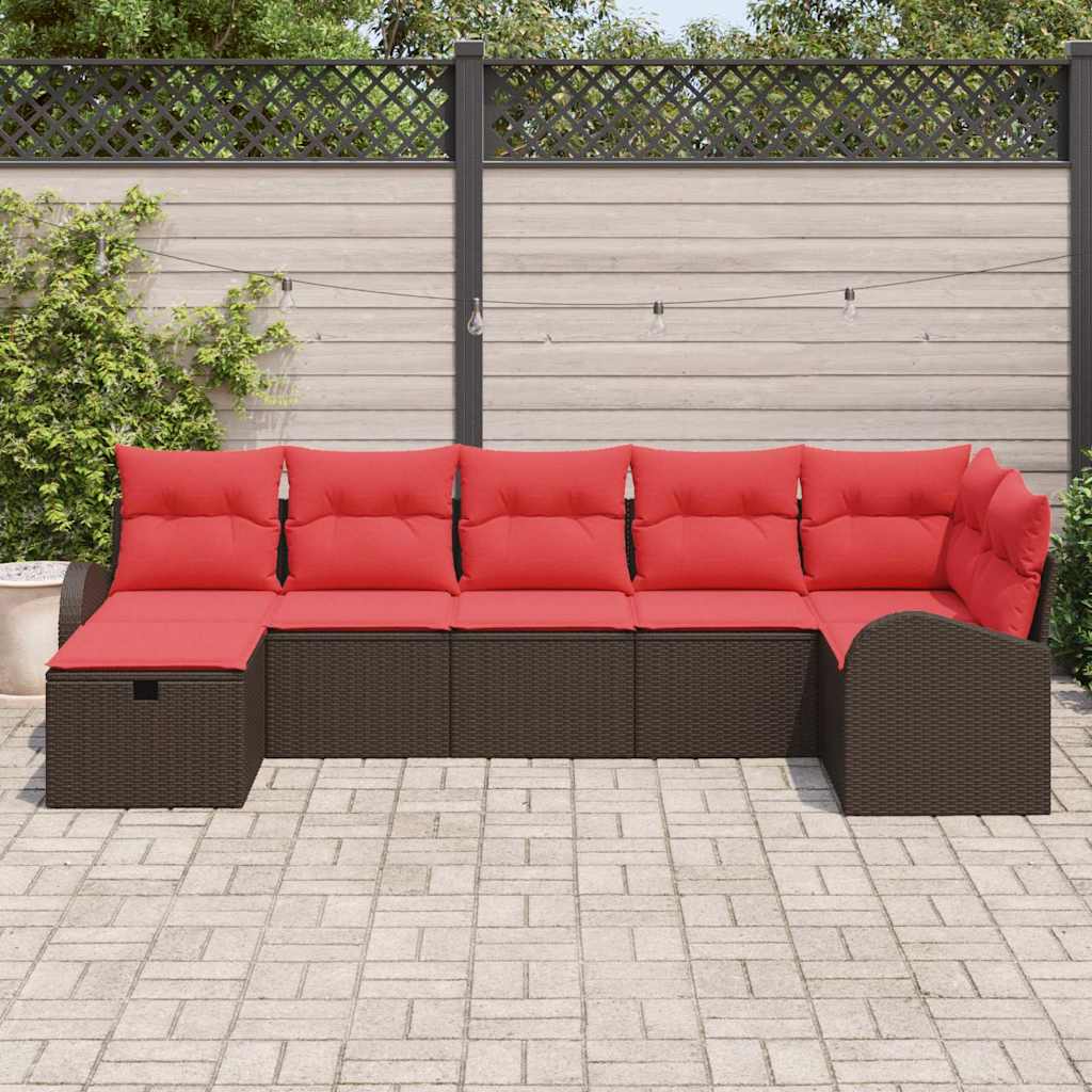 Gartensofa-set mit Kissen mit Speicher 7 pcs Braun Poly-Rattan