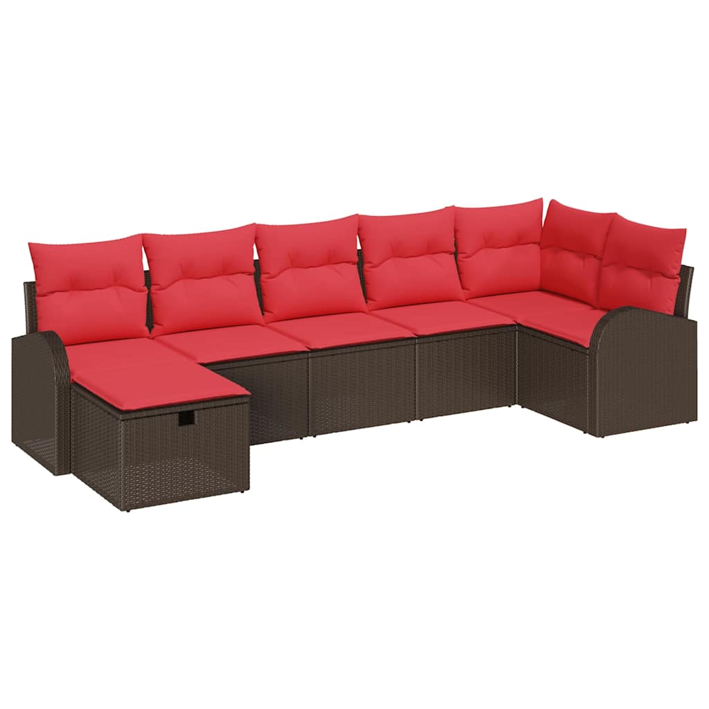 Gartensofa-set mit Kissen mit Speicher 7 pcs Braun Poly-Rattan
