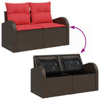 Gartensofa-set mit Kissen mit Speicher 7 pcs Braun Poly-Rattan