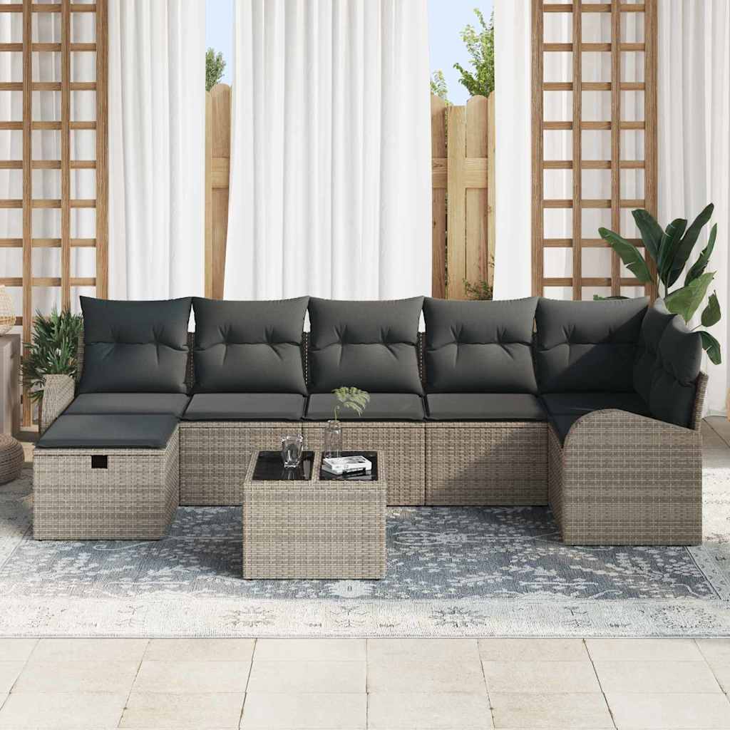 Garten-Sofa-Set mit Kissen mit Speicher 8 pcs Grau Poly Rattan