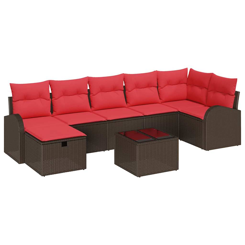 Gartensofa-set mit Kissen mit Speicher 8 pcs Braun Poly-Rattan