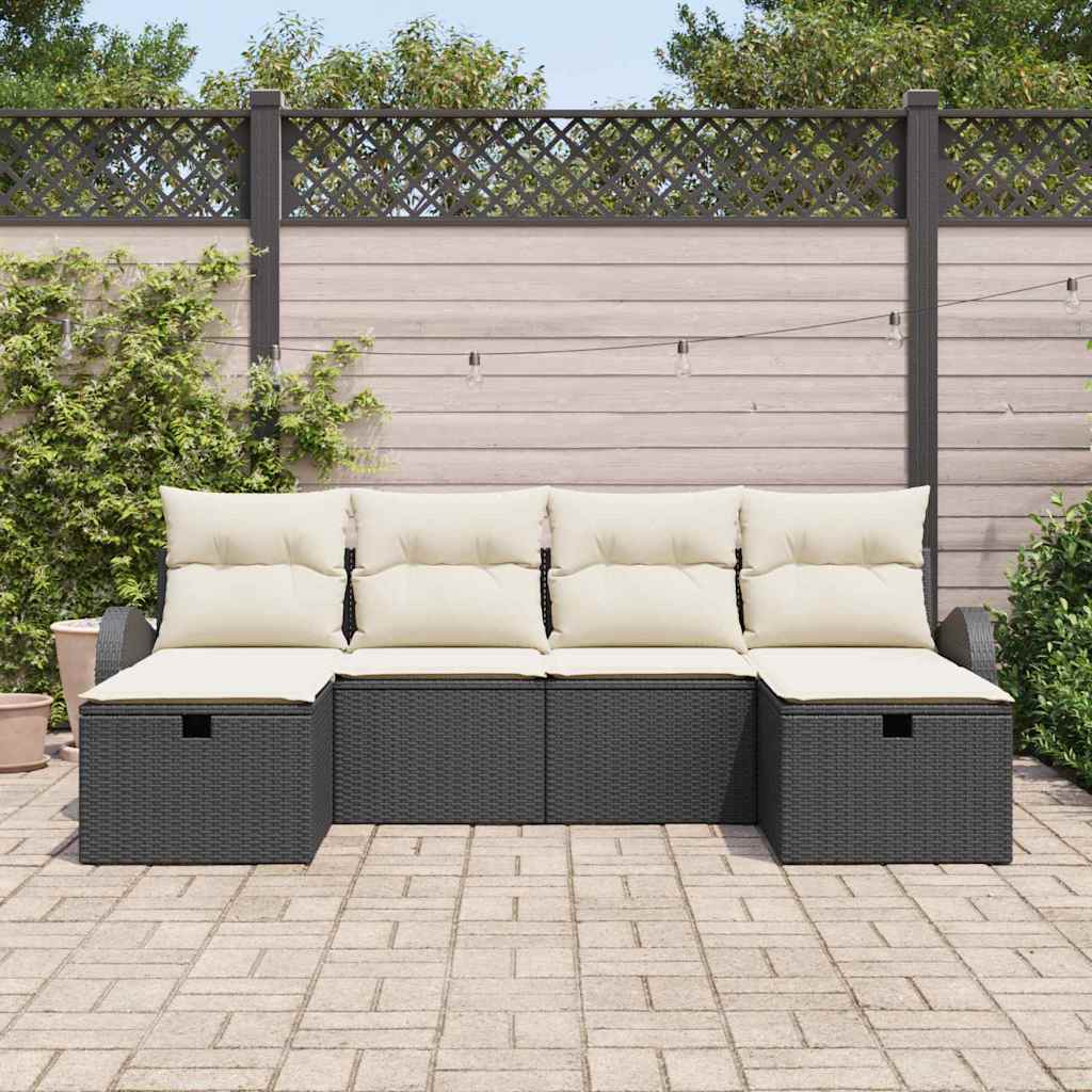 Garten-Sofa-Set mit Kissen 6 pcs Schwarz Poly Rattan
