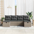 Gartensofa-set mit Kissen mit Speicher 6 pcs Grau Poly-Rattan
