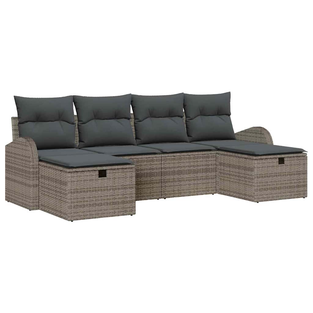 Gartensofa-set mit Kissen mit Speicher 6 pcs Grau Poly-Rattan