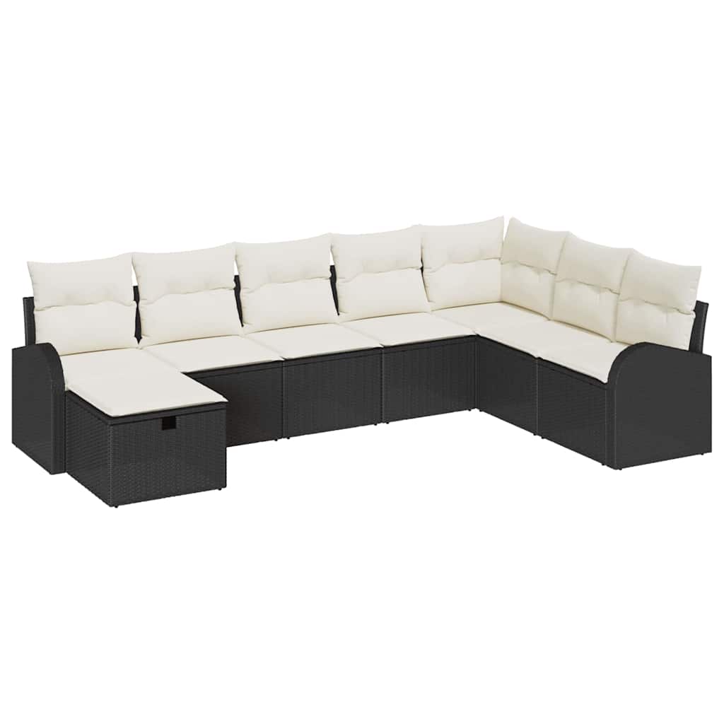 Garten-Sofa-Set mit Kissen 8 pcs Schwarz Poly Rattan