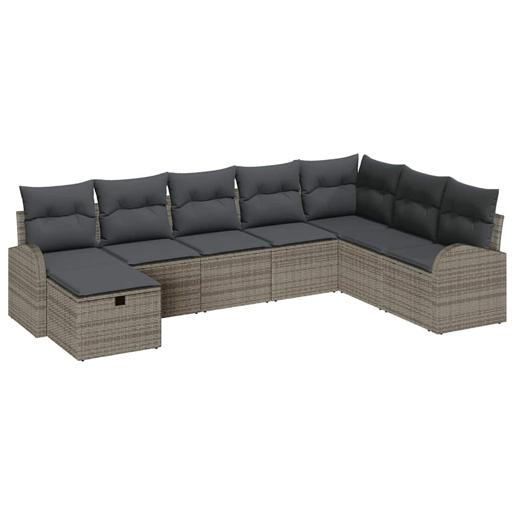 Garten-Sofa-Set mit Kissen mit Speicher 8 pcs Grau Poly Rattan