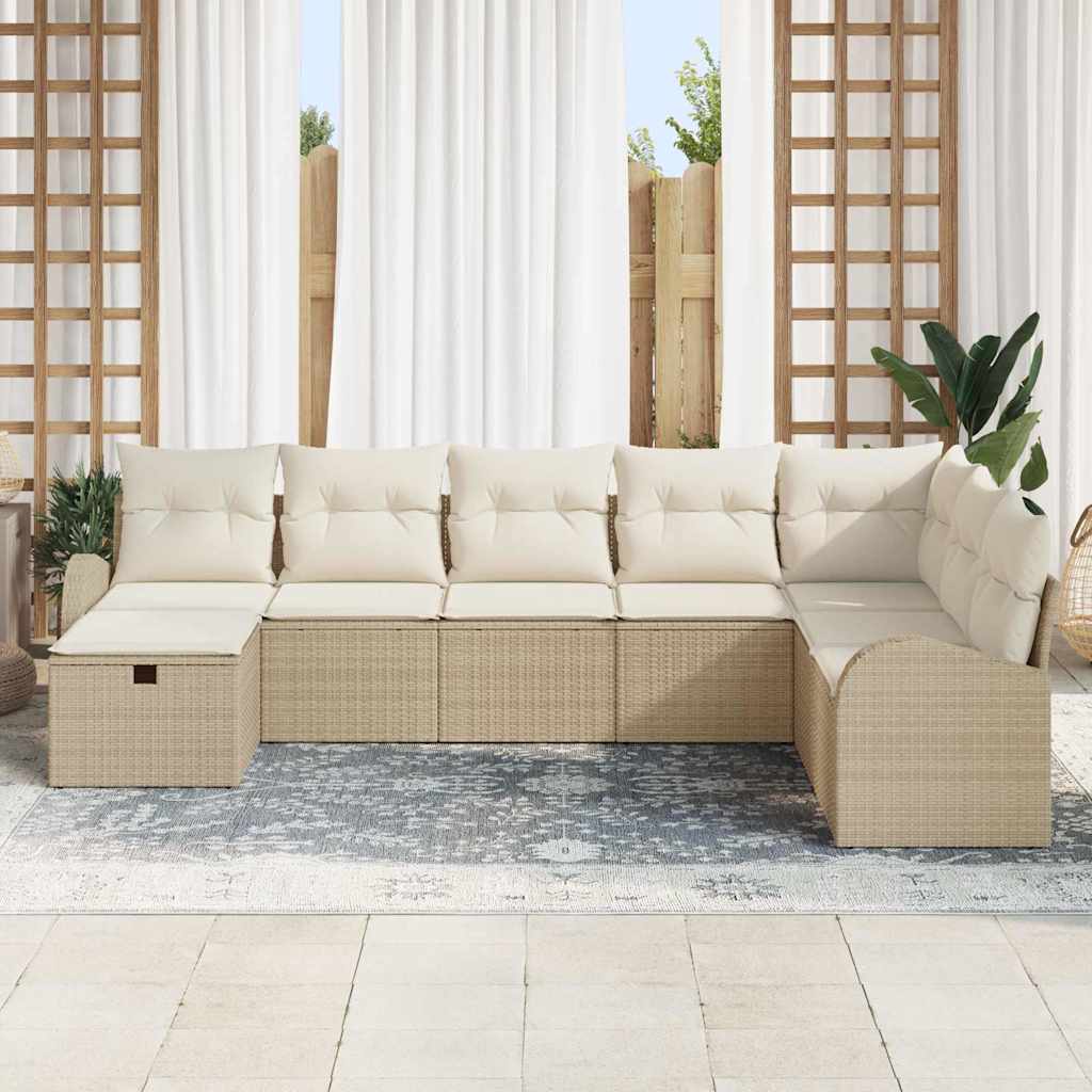 Garten-Sofa-Set mit Kissen mit Speicher 8 pcs Beige Poly Rattan