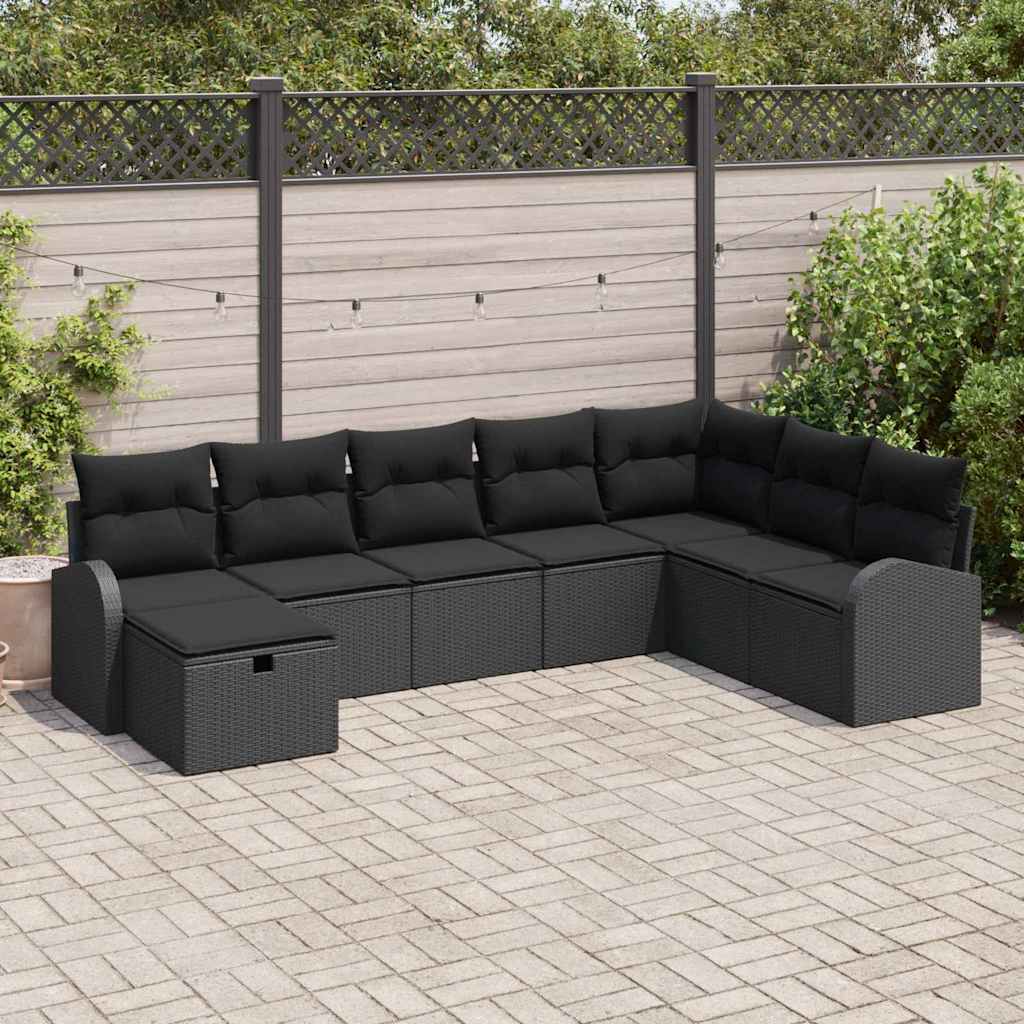 Garten-Sofa-Set mit Kissen 8 pcs Schwarz Poly Rattan