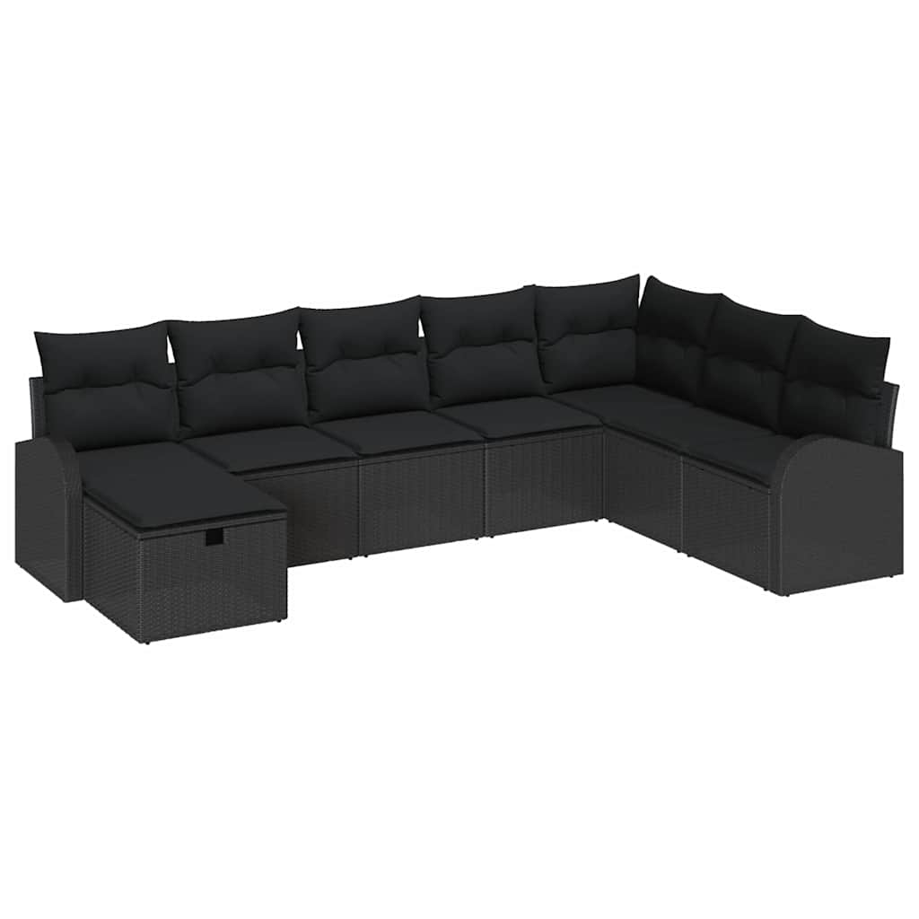 Garten-Sofa-Set mit Kissen 8 pcs Schwarz Poly Rattan