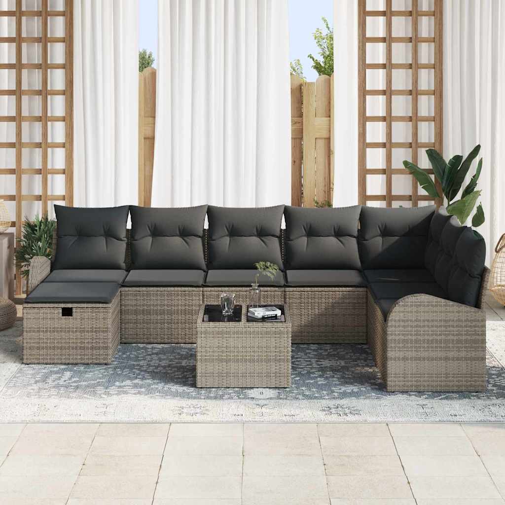 Garten-Sofa-Set mit Kissen mit Speicher 9 pcs Grau Poly Rattan
